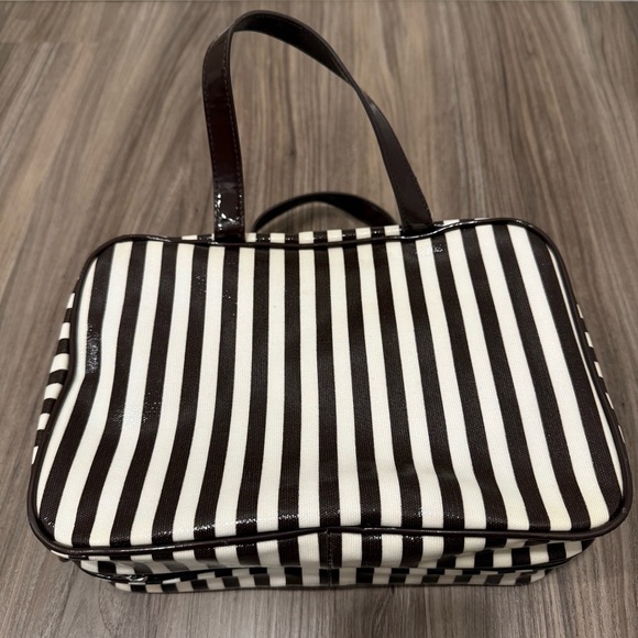 Henri Bendel Chic Vintage Brown and White Striped Cosmetic Bag - Picture 3 of 13